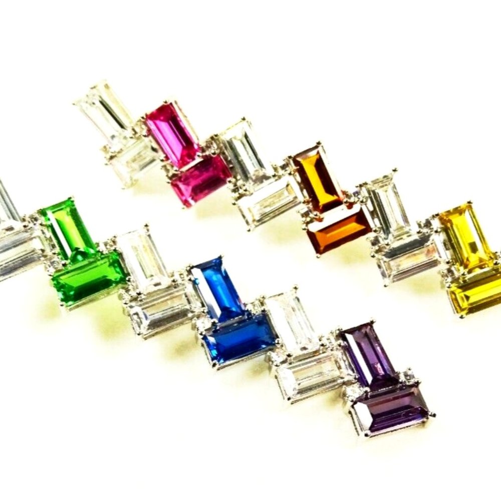 KURT GEIGER Rhodium Plated Multicolor Crystals Dangle Earrings - Picture 2 of 6